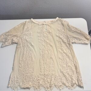 Rewind Cream Lace Top 1X Sheer with crochet details